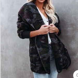 NEW Vici Coziest Yet Pocketed Hoodie Cardigan CAMO